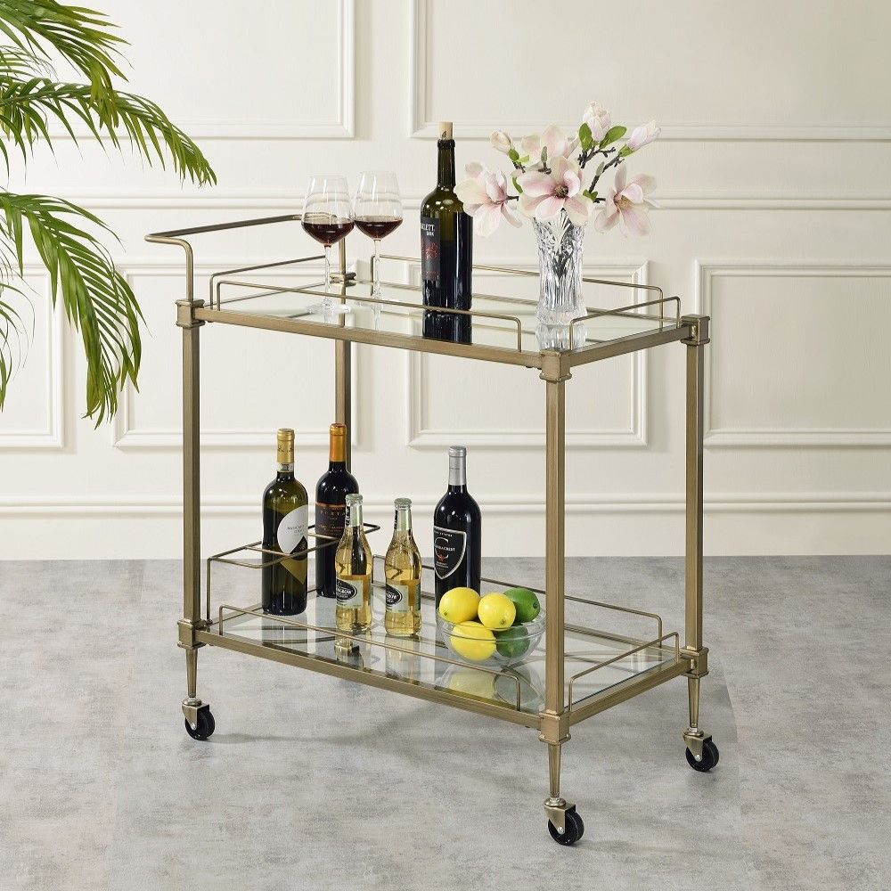Aditya - Serving Cart - Mirrored & Antique Brass
