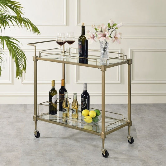 Aditya - Serving Cart - Mirrored & Antique Brass