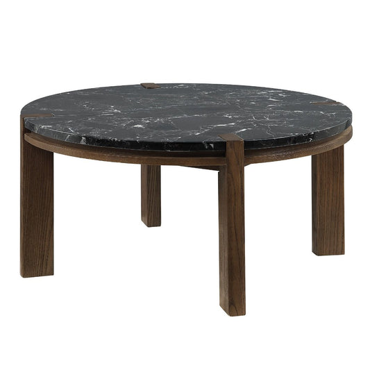 Estella - Coffee Table With Natural Marble Top - Black Top & Walnut