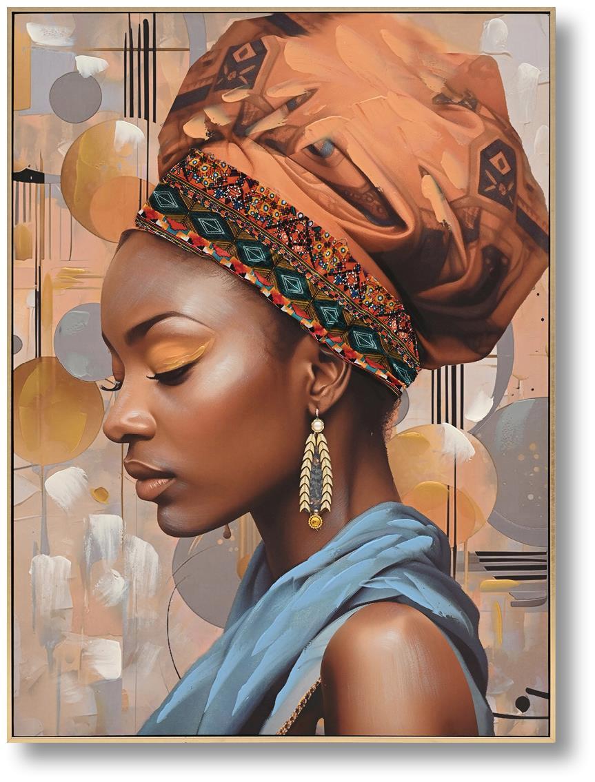 Hand Painted Framed Textured Canvas - Woman Of Orange - Orange