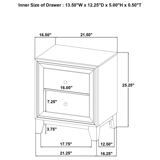 Anza - 2 Drawer Nightstand Bedside Table With Smooth Storage - Walnut