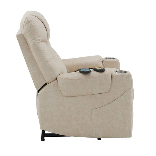 Nairi - Power Recliner With Lift & Heating & Massage - Ivory Leather Aire