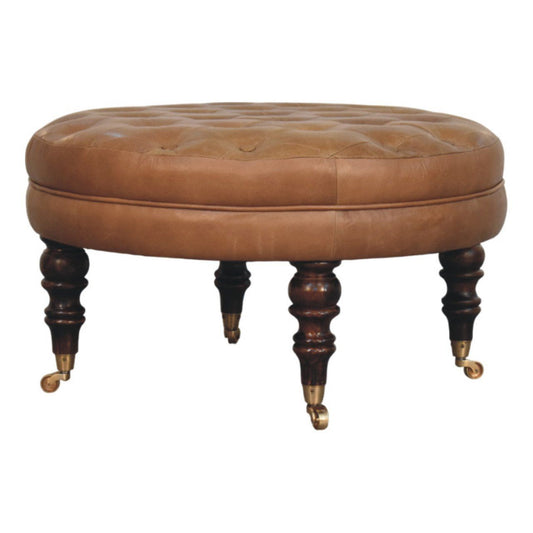 Buffalo - Round Ottoman With Castor Legs - Brown