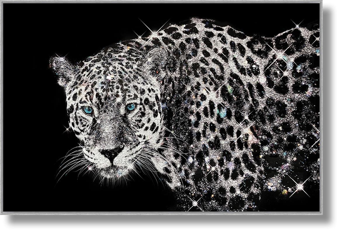 Glossy Framed Leopard With Rocks - Dark Gray