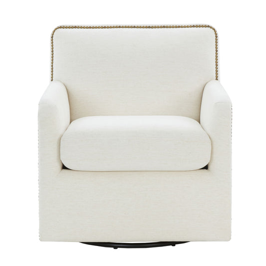Tolland - Swivel Accent Chair With Antique Brass Nailhead Trim - Cream