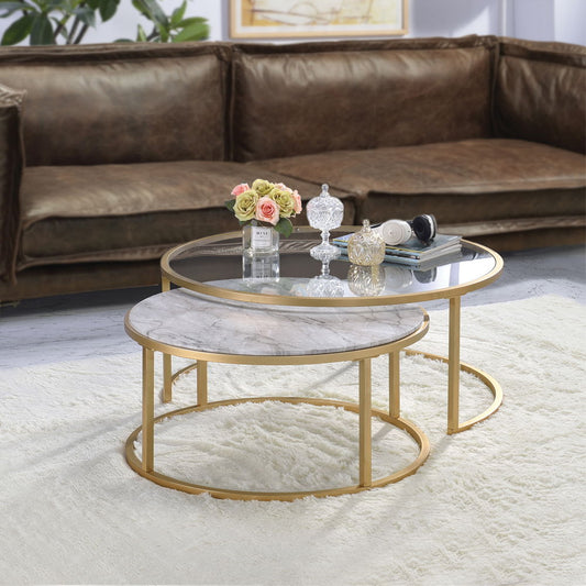 Shanish - Nesting Table Set - Faux Marble Top & Gold