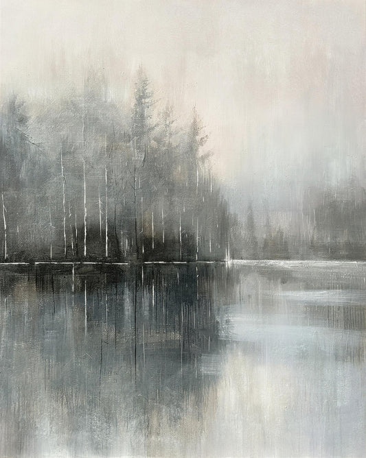 Foggy Lake II - Hand-painted Wrapped Canvas