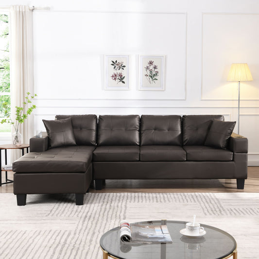 Modern Sectional Sofa Set With Chaise Lounge And Cup Holder