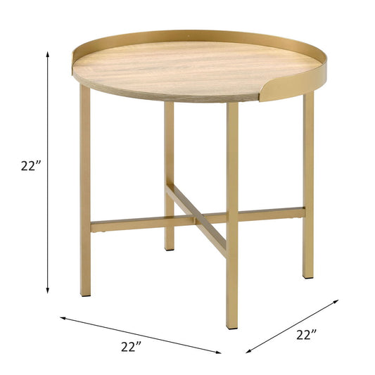 Mithea - End Table - Oak Table Top & Gold