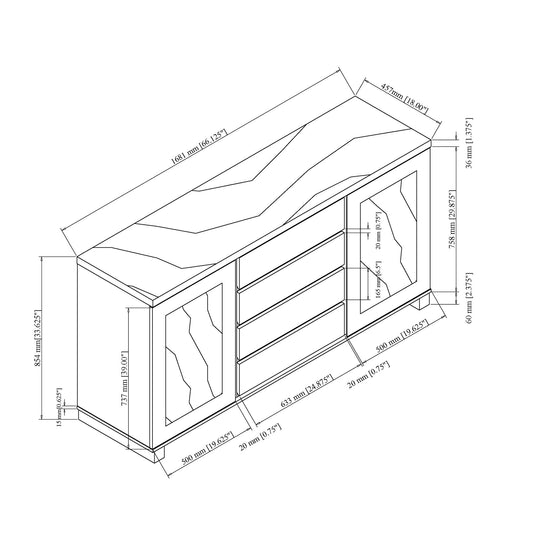 Stacey - Buffet With Storage Drawers And Marble Detailing - Black / Marble