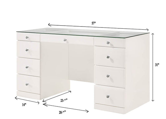 Avery - Vanity Desk With Glass Top - White