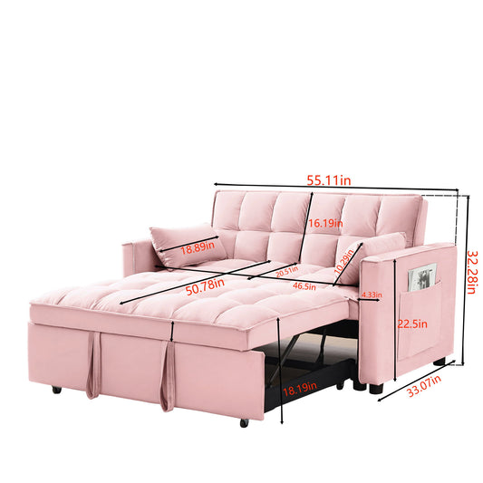 Modern Convertible Loveseat Futon Sofa With Pullout Bed, Reclining Backrest