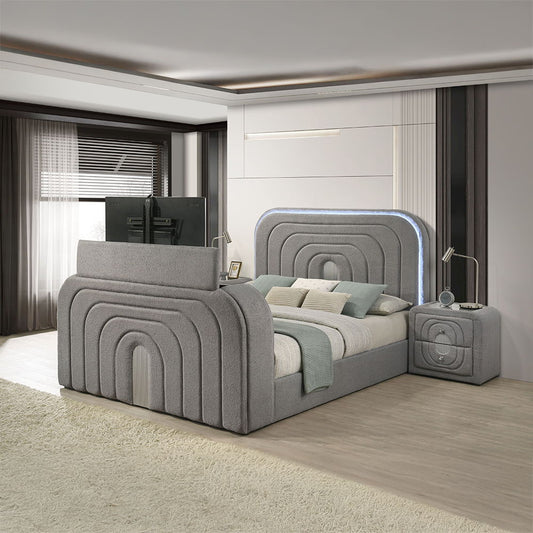 Shelyn - Bed With Led, TV Stand, Fireplace & Bluetooth