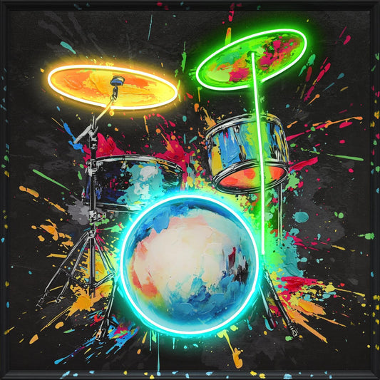 Neon Spectrum Drums - 37" x 37" Framed Wall Art