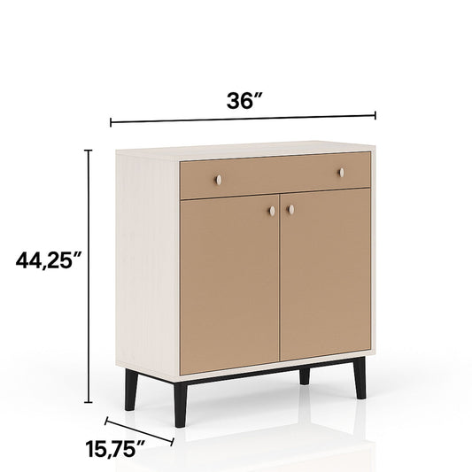 Bar Cabinet With Large Storage - White / Pecan