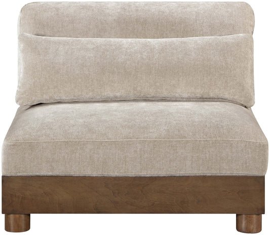Turin - Chenille Fabric Upholstered Modular Armless Chair - Taupe / Brown Walnut