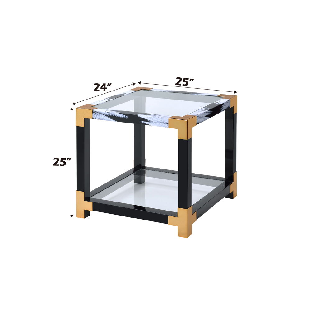Lafty - End Table - Clear Glass & White Brushed