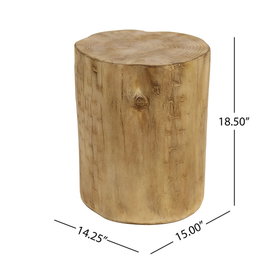 Hand Painted Wood Stump Style Outdoor Side Table - Light Brown