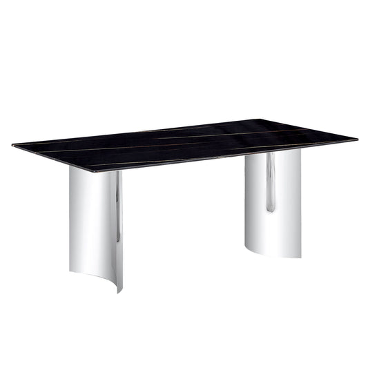 Modern Minimalist Dining Table With Marble Glass Top