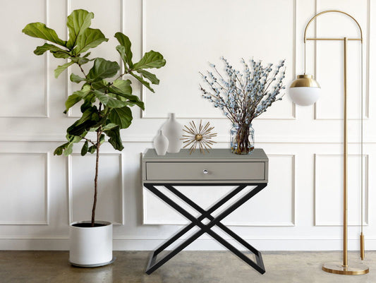 Koda - End Side Table Nightstand, Drawer And Cross Base