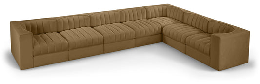 Rummi - Velvet Performance Fabric Upholstered 7 Piece Modular Sectional (With 3 Corner Chairs)