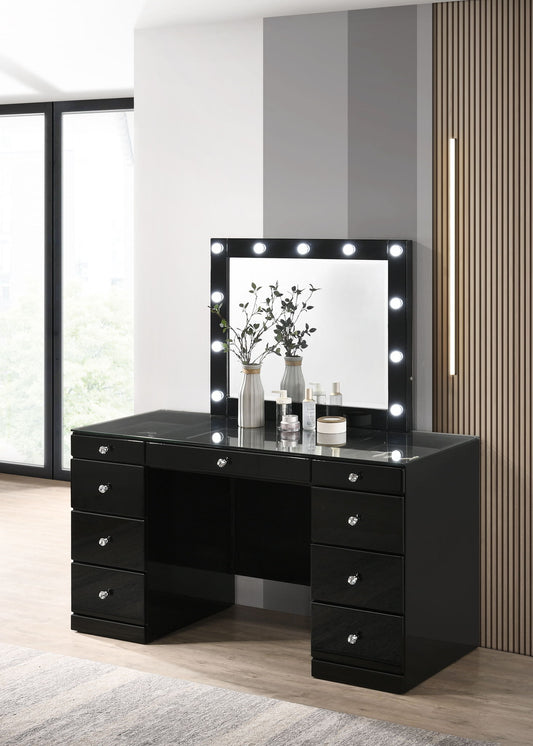 Avery - Vanity Desk With Glass Top - Black