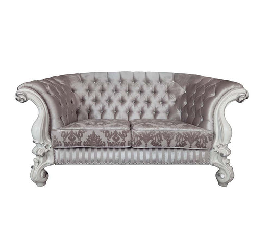 Versailles - Loveseat With 5 Pillows - Ivory Fabric & Bone White