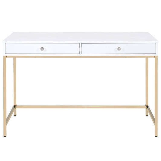Ottey - Vanity Desk (Same 92540) - White High Gloss & Gold