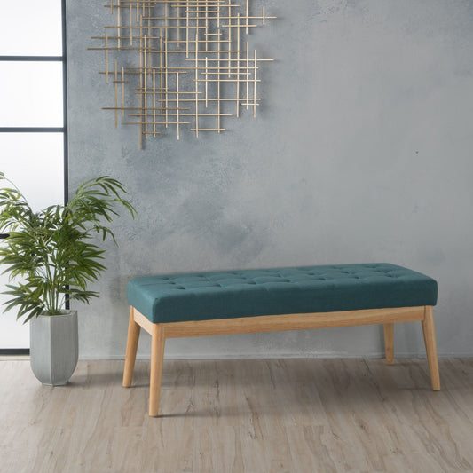 Vibratory - Button Tufted Upholstered Ottoman With Splayed Wooden Legs - Teal / Natural