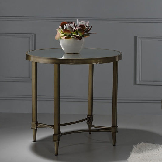 Aditya - End Table - Mirrored & Antique Brass