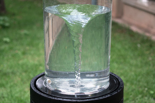 Heavy Cement Round Ribbed Outdoor Water Fountain With Light - Black White