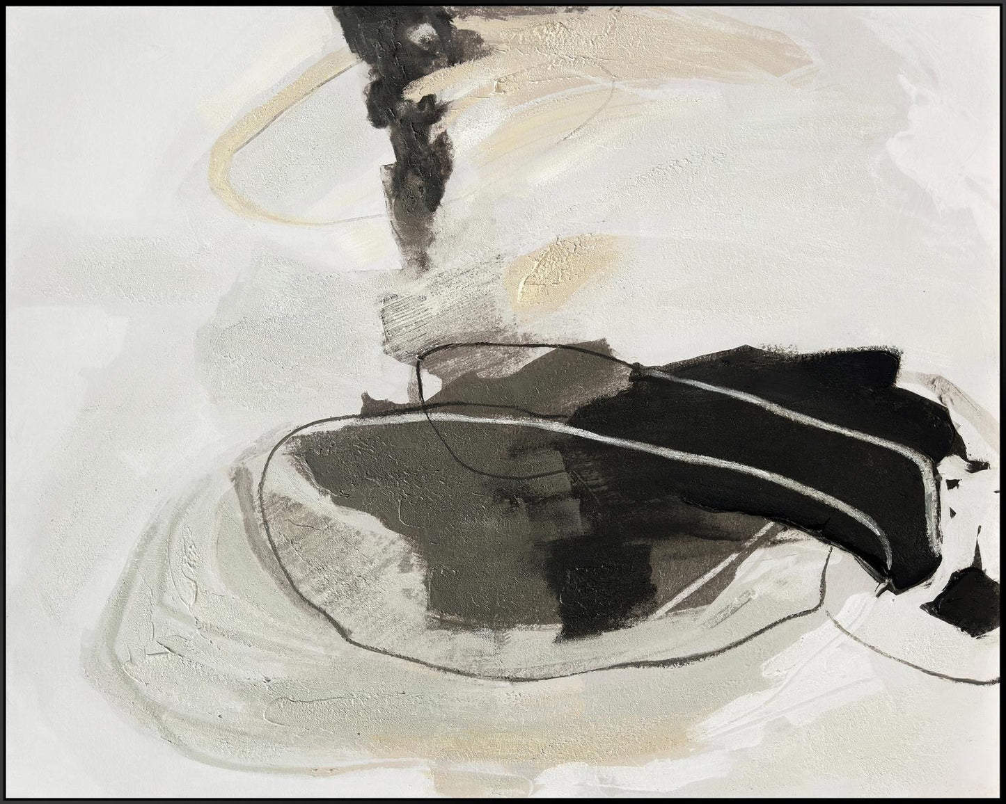 Black and White Abstract - Hand-painted Canvas in Frame