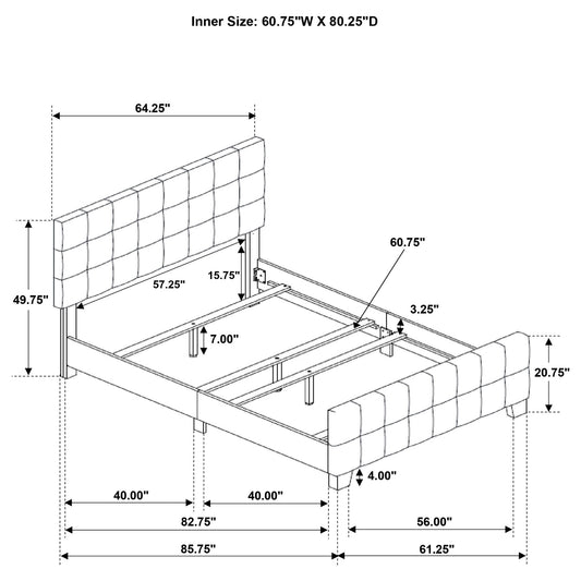 Queen Panel Bed Tufted Upholstered With Tapered Legs - Beige