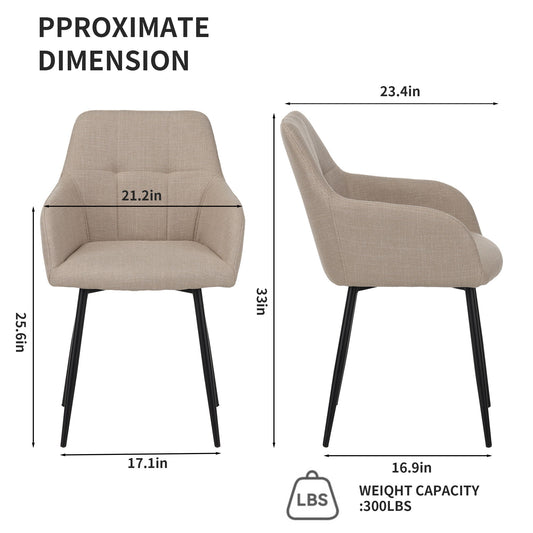 Dining Chair With Backrest And Wide Seat (Set of 2) - Beige