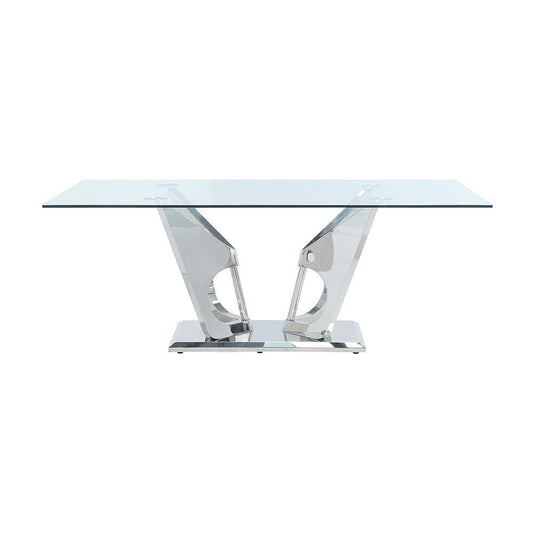 Azriel - Dining Table With Pedestal Base - Clear Glass & Mirrored Silver