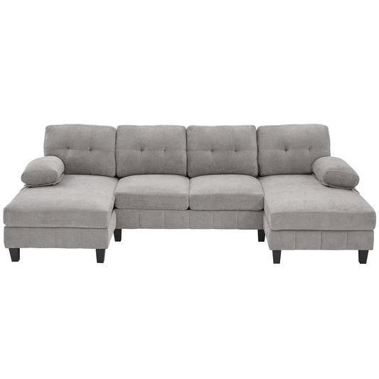 U-Shaped Sectional Sofa 103.5" Fabric Couch With Dual Chaise Lounges, Storage Pockets, Armrest Pillows
