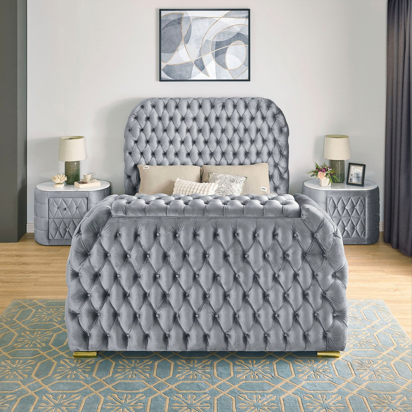 Natalia - Upholstered Bed With Decking Board Set