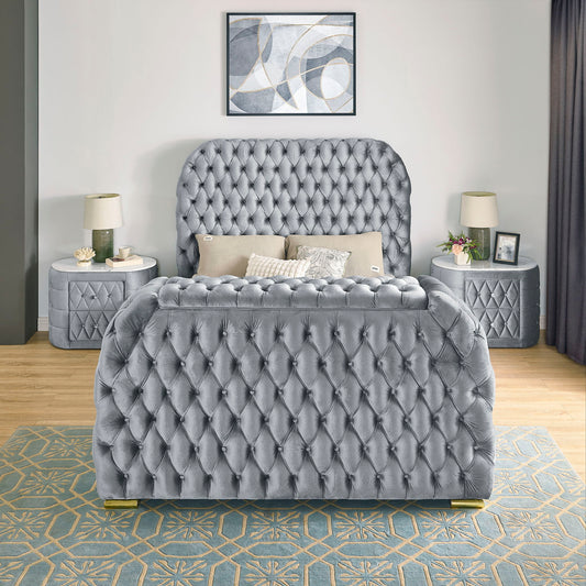 Natalia - King Upholstered Bed With Decking Board Set - Gray