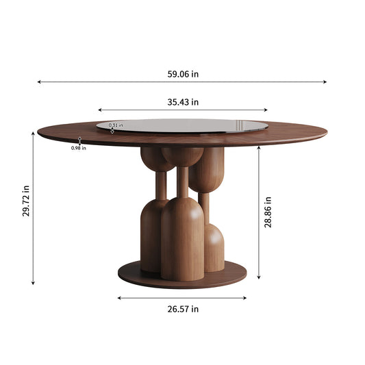 Round Dining Table With Lazy Susan For Living Room - Walnut