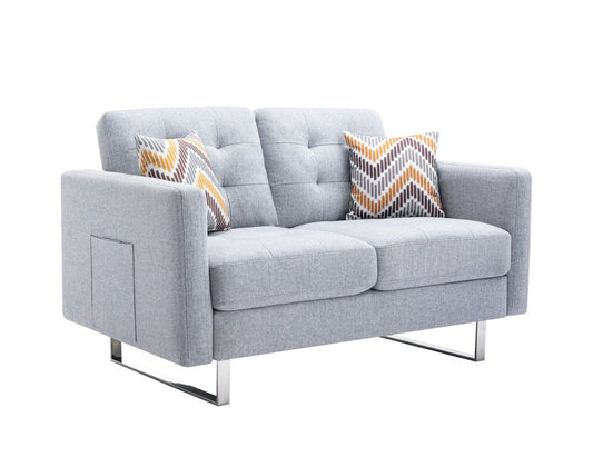 Victoria - Fabric Loveseat With Metal Legs, Side Pockets, And Pillows