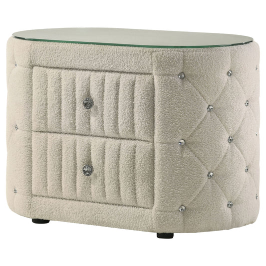 Santiago - Oval 2 Drawer Upholstered Nightstand - Ivory