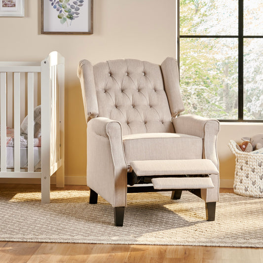 Contemporary Tufted Fabric Push Back Recliner - Beige