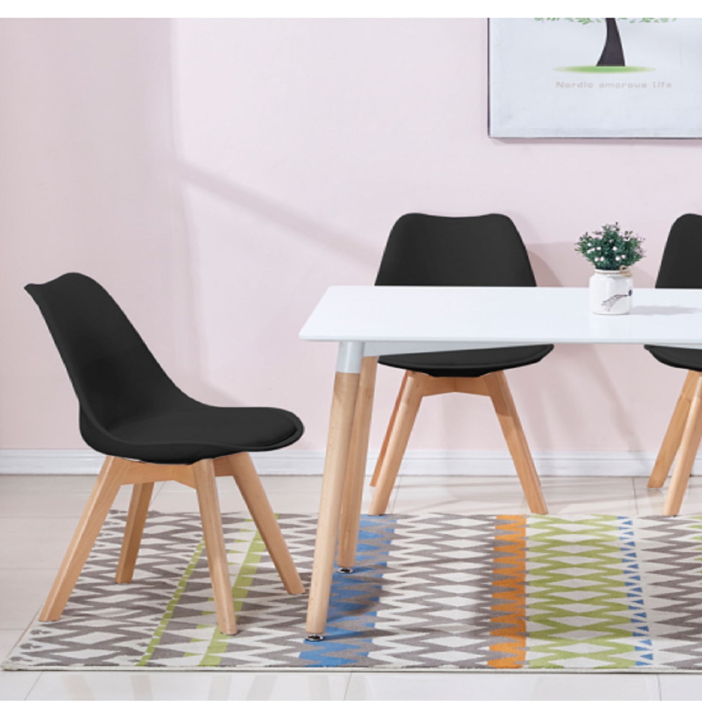 Padded Seat Cushions Home Kitchen Side Chair (Set of 2) - Black