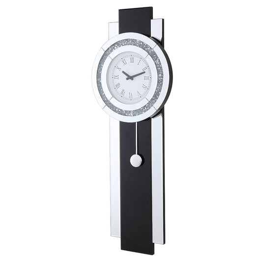 Noralie - Wall Clock - Black, Mirrored & Faux Diamonds