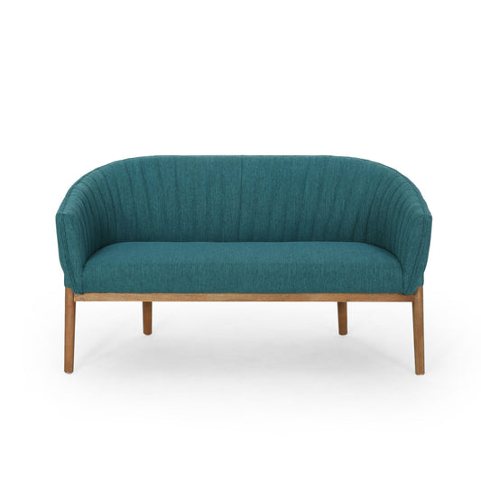 Mid Century Modern Loveseat With Channel Stitched Backrest