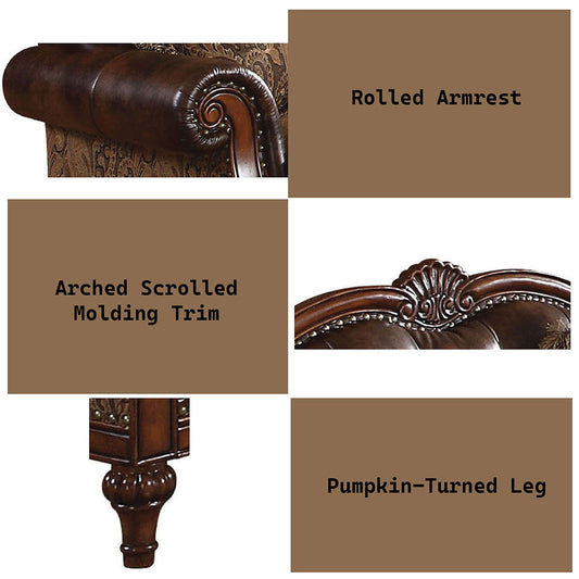 Dreena - Sofa With 5 Pillows - Two Tone Brown Synthetic Leather & Chenille Cherry