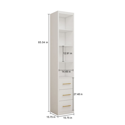 Tall Storage Cabinet With 3 Drawers For Bedroom - White