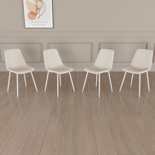 Modern Kitchen Dining Chairs (Set of 4) With Linen Padding And Sturdy Metal Legs - Beige