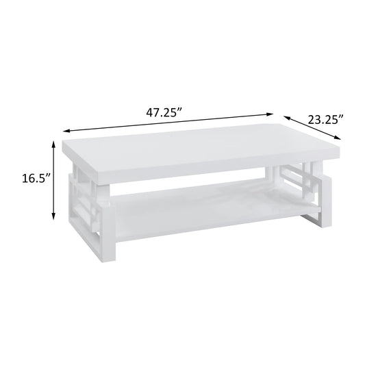 Rectangular Coffee Table With Open Shelf Storage - Glossy White