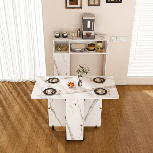 Multifunctional Folding Dining Table With Wall-Mounted Sideboard & Storage